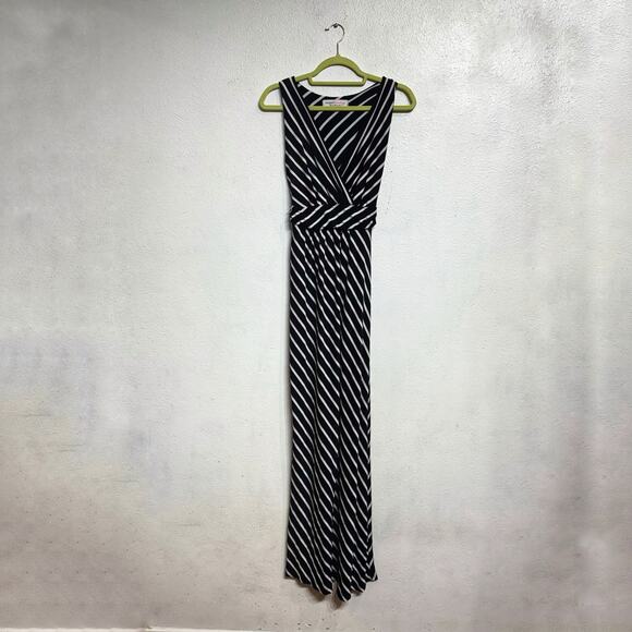 Modern Vintage Boutique Black Striped Sleeveless V-Neck Maxi Dress Sz S - Picture 2 of 11